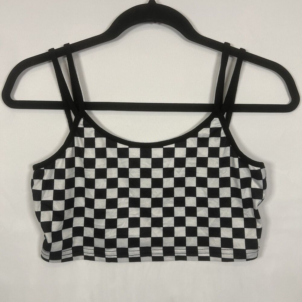 SHEIN Women’s Cami Tank Top Black White Check Y2K Pullover Size Medium